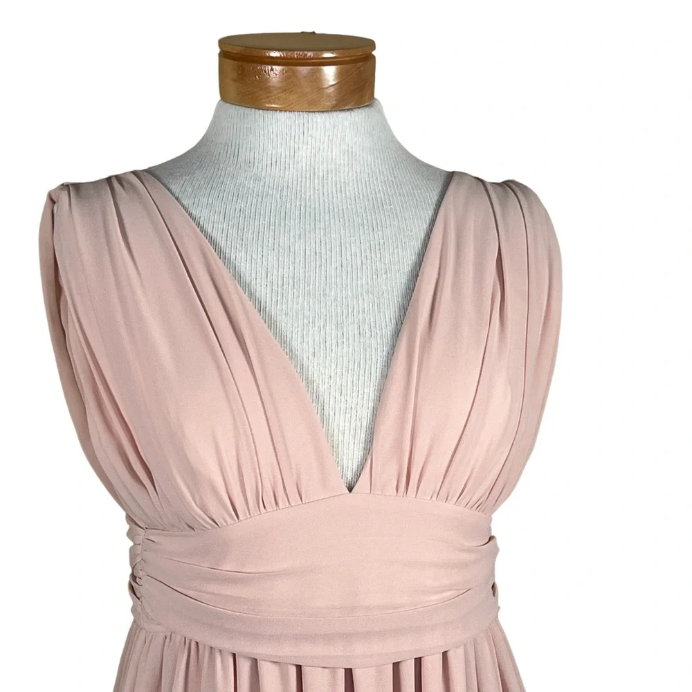 Lulu’s Deep V-Neck Blush Gown Maxi Prom Dress With Front Slit Grecian Goddess S - Picture 4 of 16